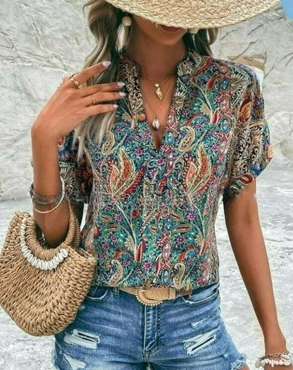 Norvielle Damen Bluse V-Ausschnitt Gedruckt - Norvielle