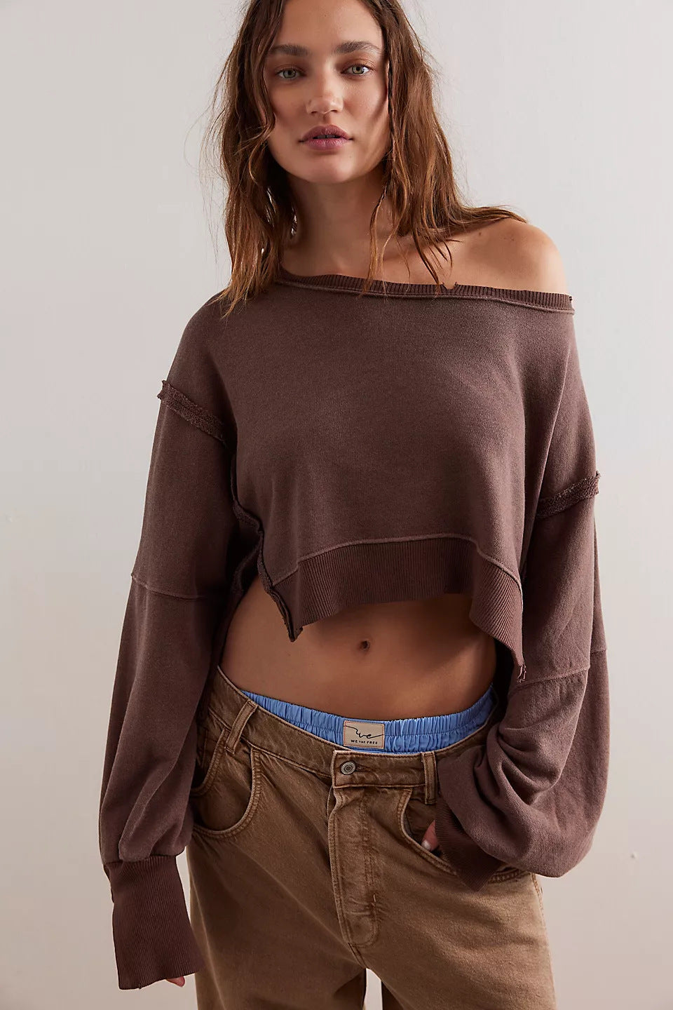 Damen Cropped Sweatpullover Weite Ärmel Norvielle