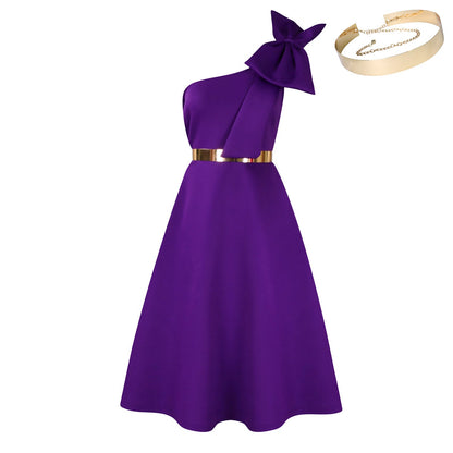 Damen Schulterfreies Kleid mit Halstuch und Goldakzent