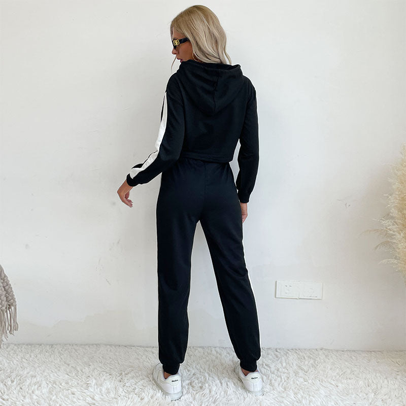 Damen Sport Set Cropped Hoodie Elastische Jogginghose