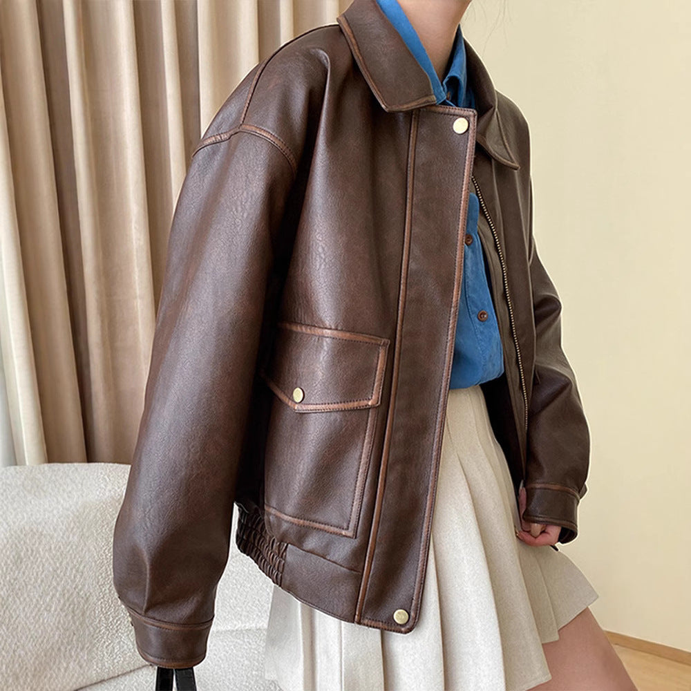 Damen Modische Kunstlederjacke