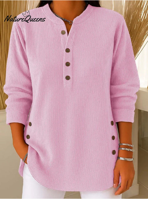 Damen Langarmshirt Knopfleiste Seitenknöpfe Modern Norvielle