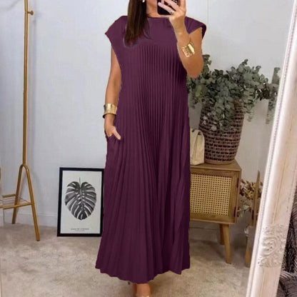 Damen Maxikleid Plissiert Eleganter Schnitt Dekorative Details