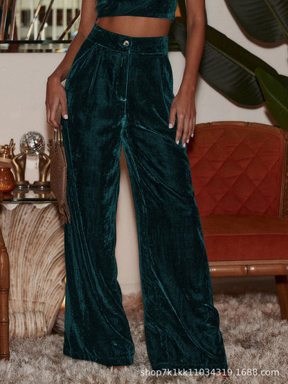 Damen Samt-Hosen Weite Passform Hohe Schlitze