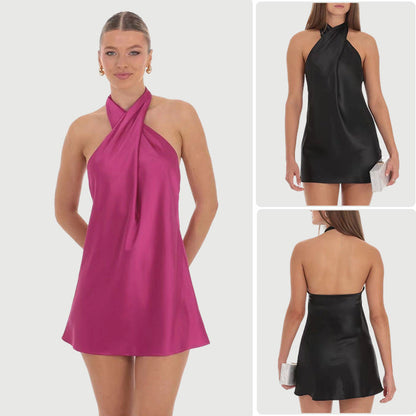Damen Halterkleid Schwingrock Elegantes Knotendesign Schwarz - Norvielle