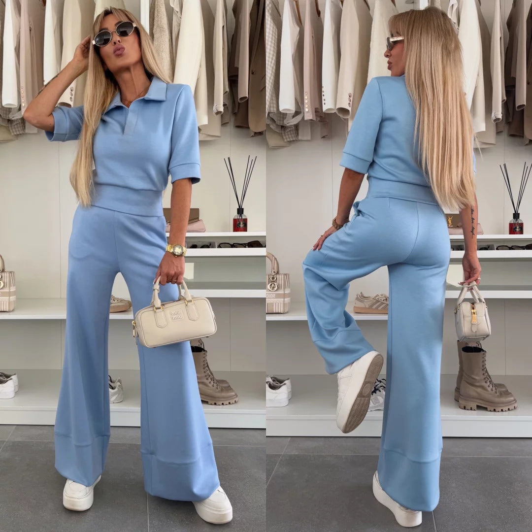 Damen Poloshirt Palazzo Hosen Set Trendig - Norvielle