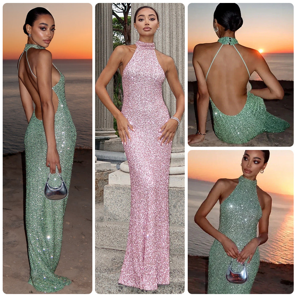 Damen Abendkleid Glitzernd Hochkragen Figurbetont Norvielle - Norvielle