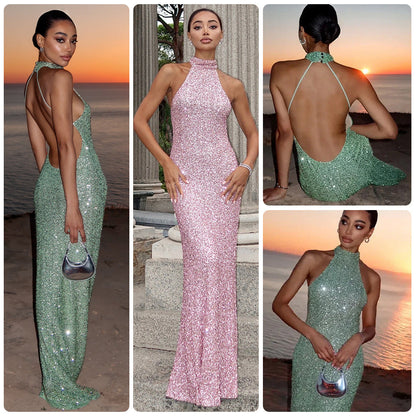 Damen Abendkleid Glitzernd Hochkragen Figurbetont Norvielle - Norvielle