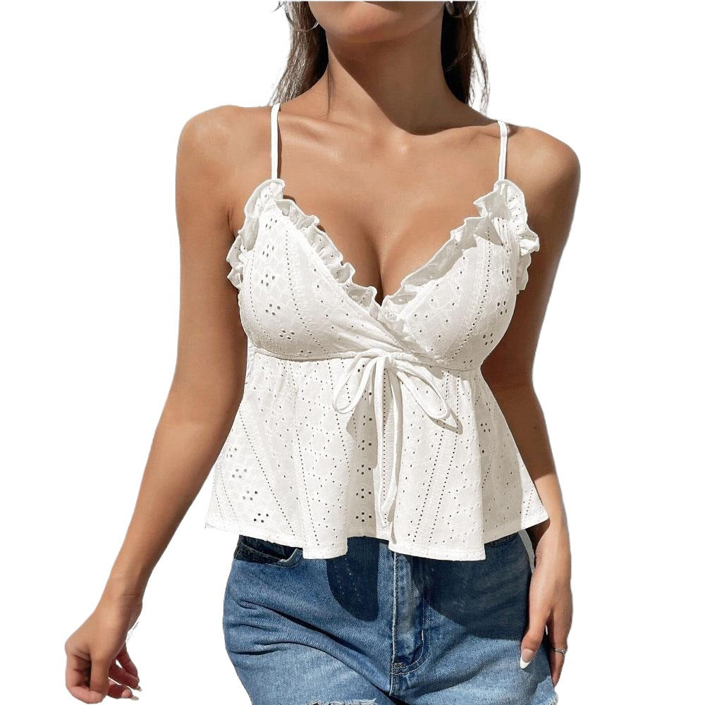 Damen Spitzenbluse Rüschendetails schicker Knoten Norvielle
