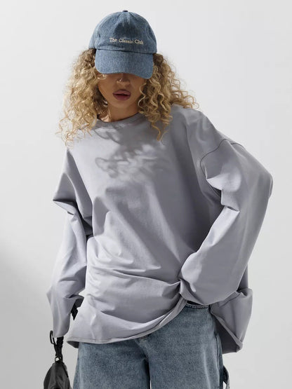 Damen Sweatshirt Übergroß Langärmlig Rundhalsausschnitt Norvielle
