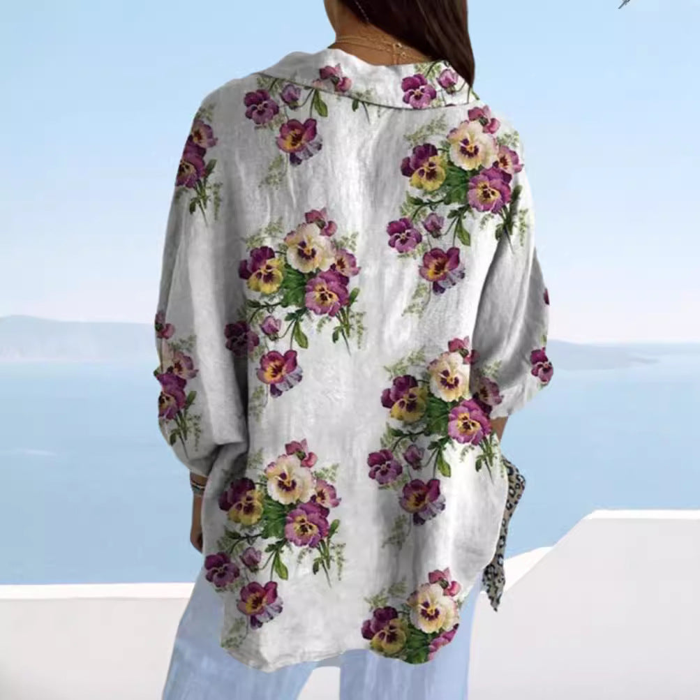 Damen Bluse Florales Design Verdeckte Knöpfe Norvielle