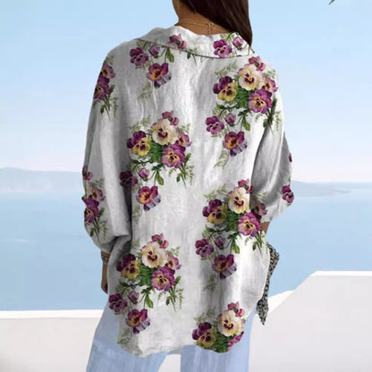 Damen Bluse Florales Design Verdeckte Knöpfe Norvielle