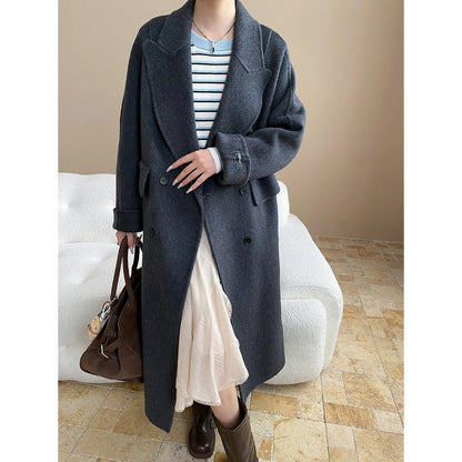 Damen Oversized-Mantel Doppelter Knopfleiste Taschen Norvielle