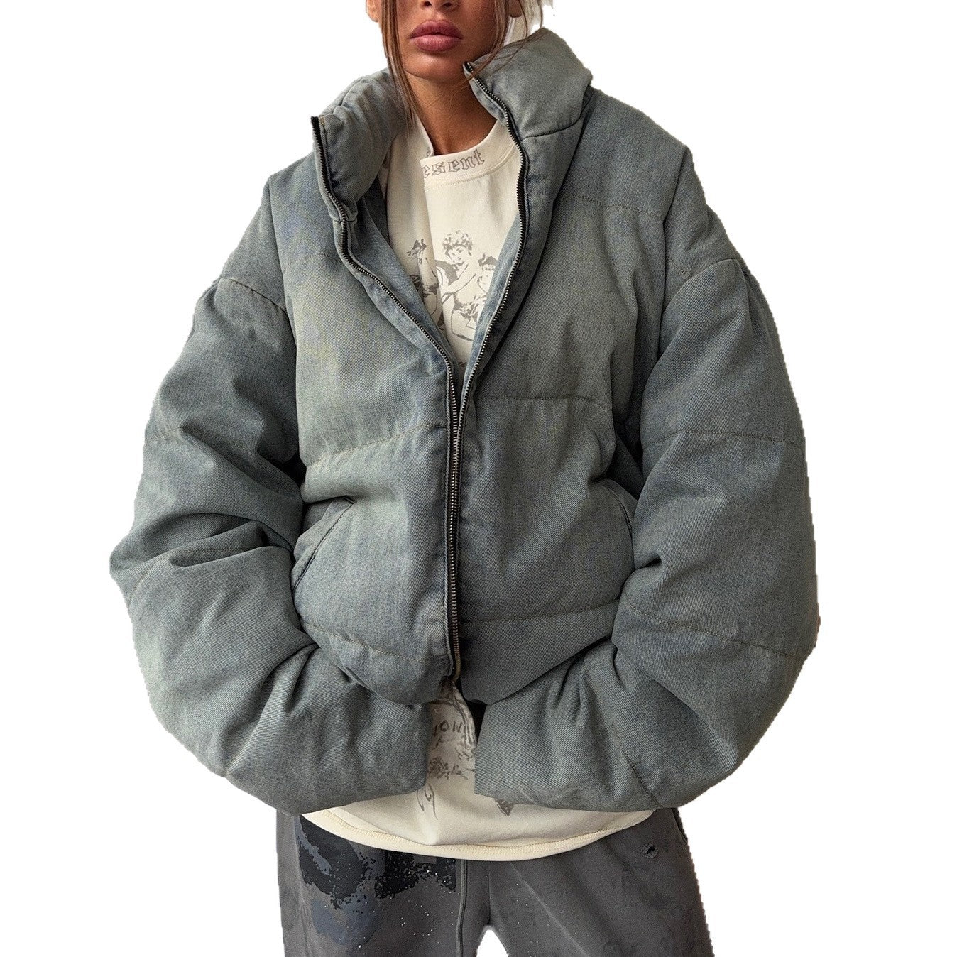 Damen Oversized Steppjacke Hochkragen Norvielle