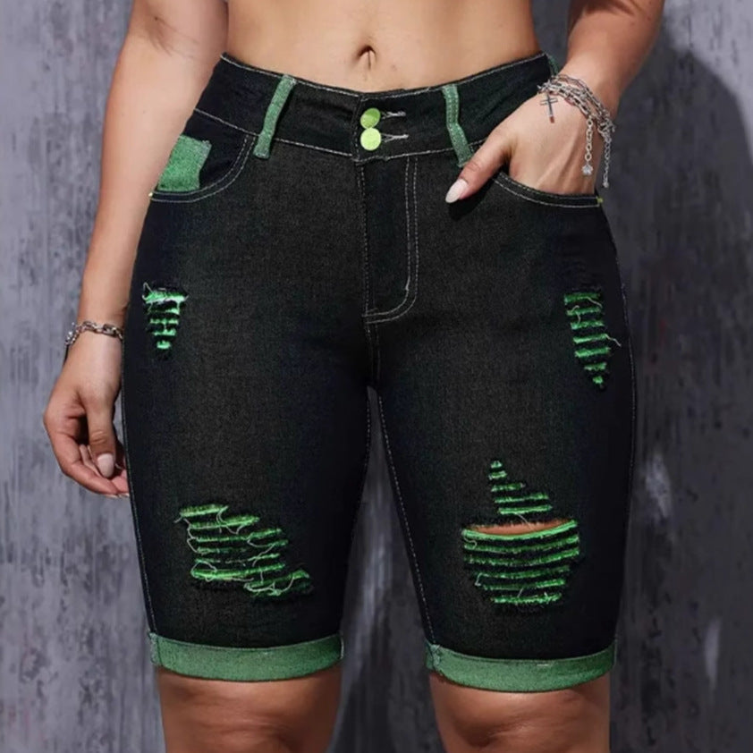 Damen Highwaist Destroyed Denim-Shorts Neonfarben Norvielle