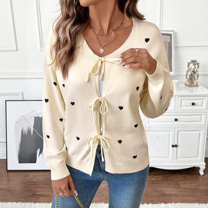 Damen Strickjacke Herzmuster Verstellbarer Bund Norvielle - Norvielle