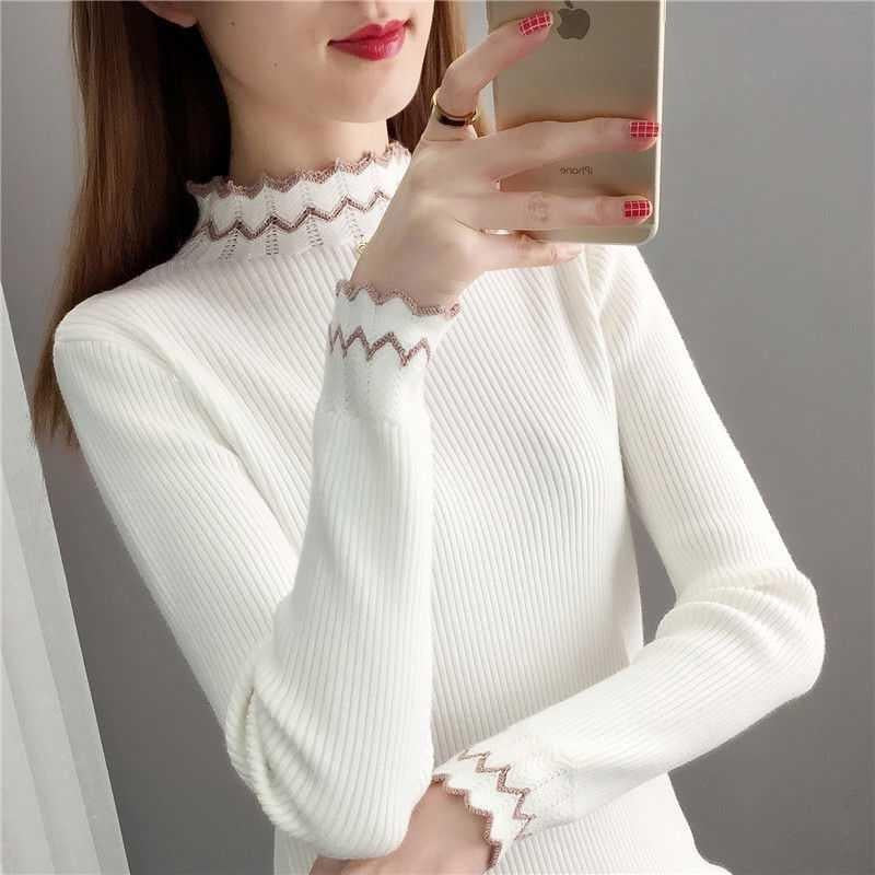 Damen Strickpullover Stehkragen Wellenmuster - Norvielle