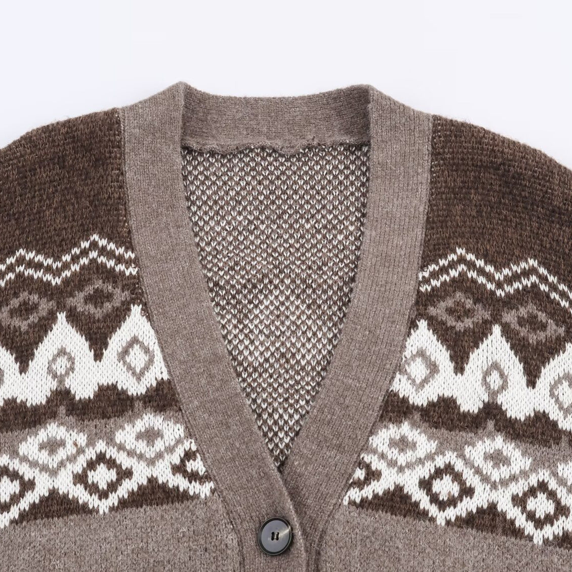 Damen Strickcardigan Traditionelle Muster Beige