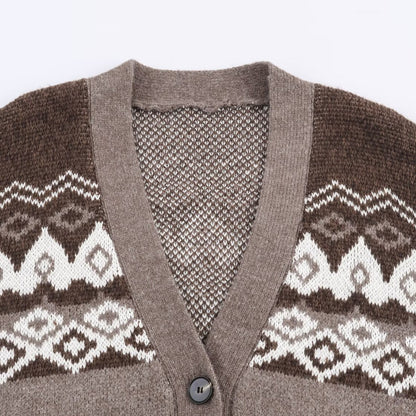 Damen Strickcardigan Traditionelle Muster Beige