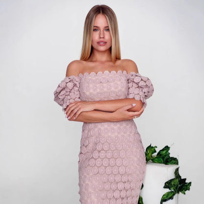 Damen Spitzenkleid Florale Elemente Voluminöse Ärmel Norvielle
