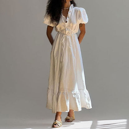 Damen Maxikleid Wickeloptik Rüschensaum Norvielle