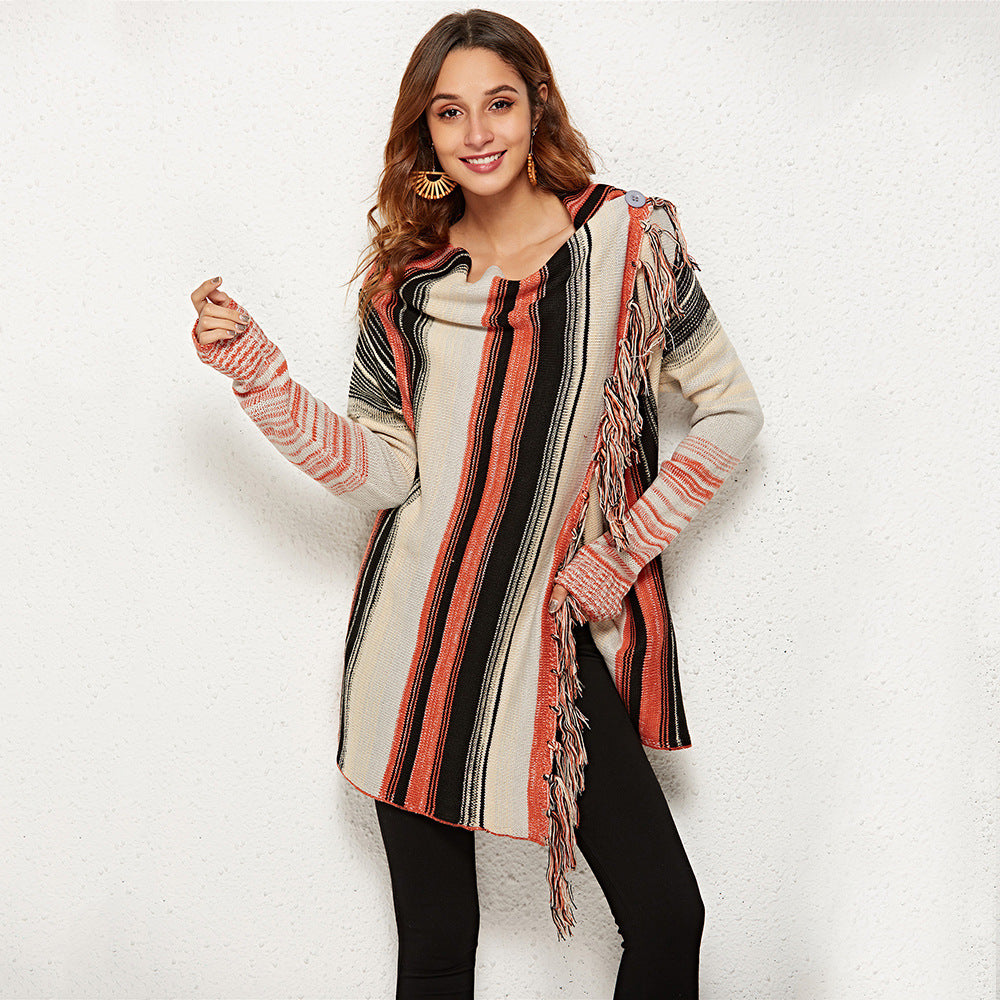 Damen Strickjacke mit Fransen und Streifenmuster - Norvielle