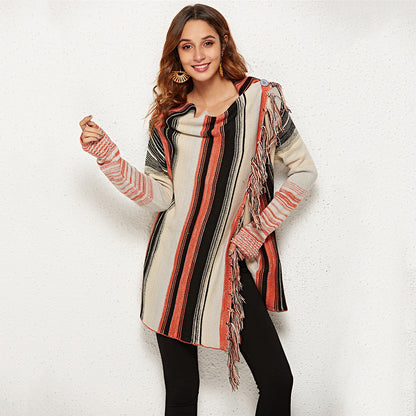 Damen Strickjacke mit Fransen und Streifenmuster - Norvielle