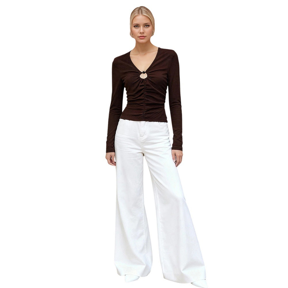 Damen Langarmshirt Dekorativer Ausschnitt Norvielle