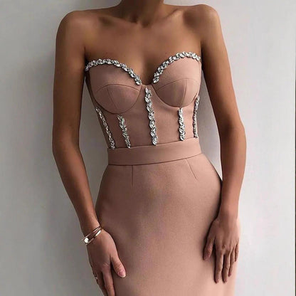 Damen Abendkleid Figurbetonend Bustier Optik Schimmernde Applikationen