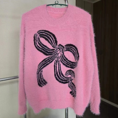 Damen Pullover Kuschelig Dekoratives Schleifenmuster Norvielle
