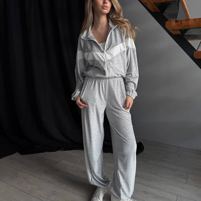 Damen Fleece-Jogginganzug mit Reißverschluss und hohem Kragen
