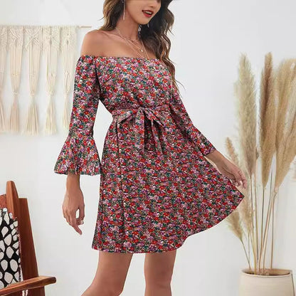 Damen Off-Shoulder-Kleid Bunt Muster