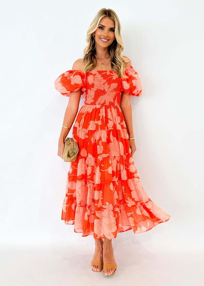 Damen Maxikleid Puffärmel Floralmuster Norvielle