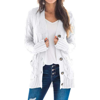 Damen Strickcardigan Zopfmuster Taschen Beige