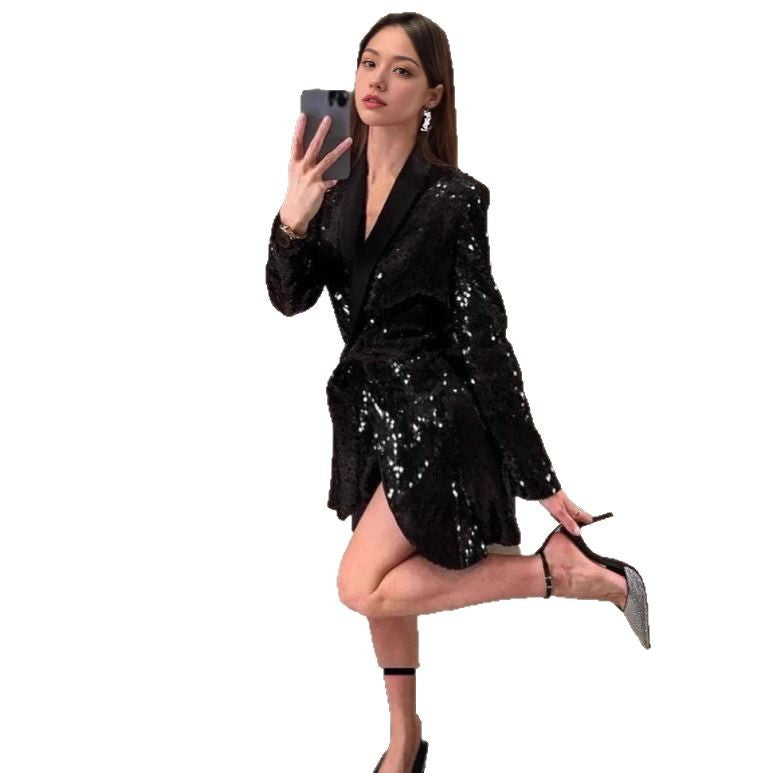 Damen Minikleid Paillettenbesatz Elegante Schleife