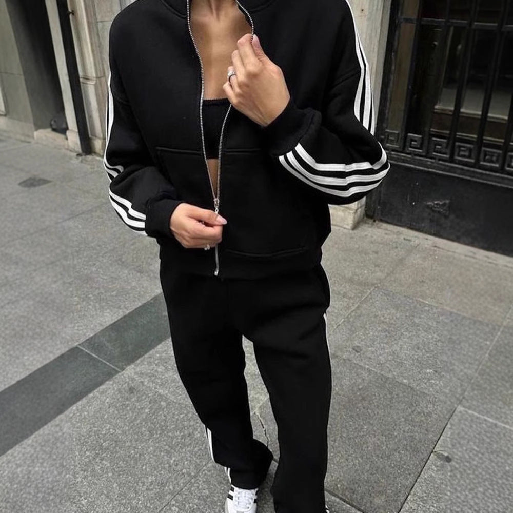 Damen Sportset Gefütterte Jacke Elastische Hose