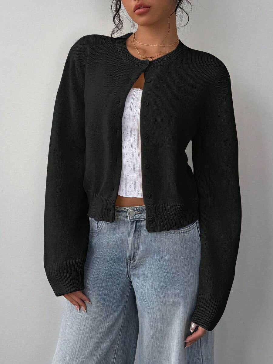 Damen Strickjacke Weiches Baumwoll-Material Knöpfe Beige