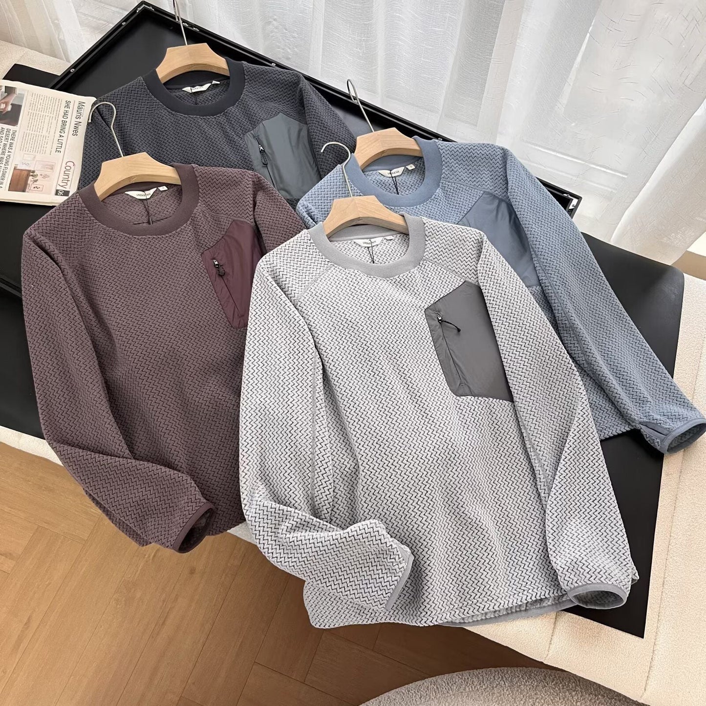 Damen Strickoberteil mit Reißverschluss und Tasche