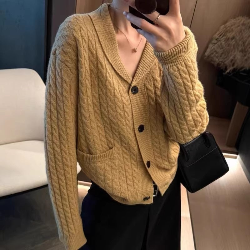 Damen Strickjacke Doppelkragen Praktische Taschen Norvielle