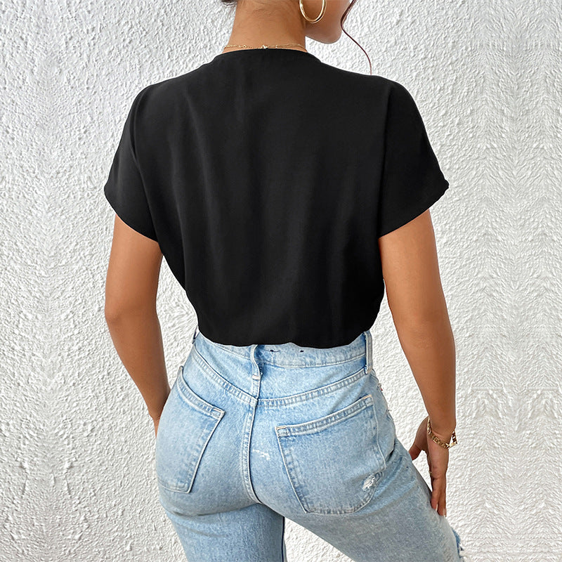 Damen Bodysuit Elastisch V-Ausschnitt