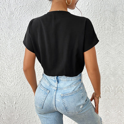 Damen Bodysuit Elastisch V-Ausschnitt