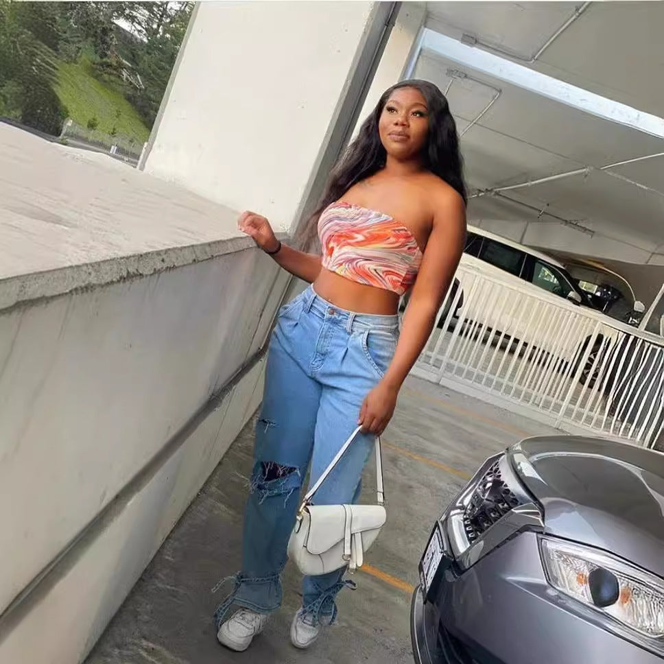 Damen Zerrissene Mom Jeans Norvielle
