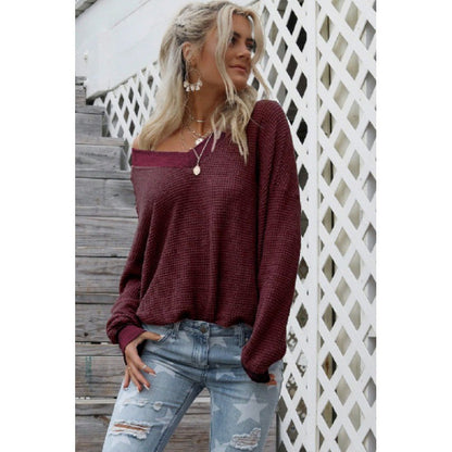 Damen Off-Shoulder Strickpullover Voluminöse Ärmel Norvielle