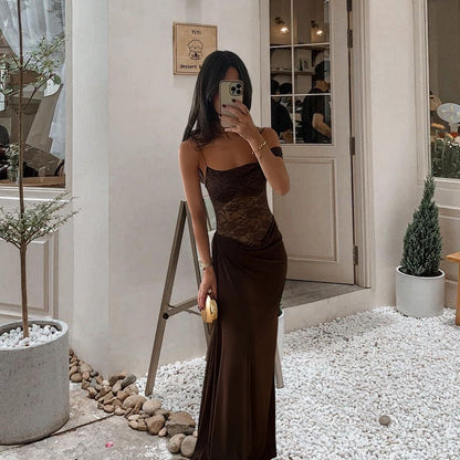 Damen Abendkleid Schulterfrei Spitze Fließend Norvielle