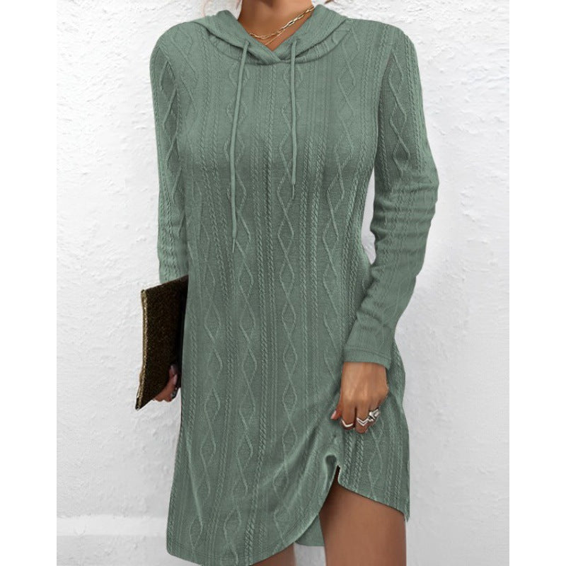 Damen Strickkleid mit Kapuze und Muster