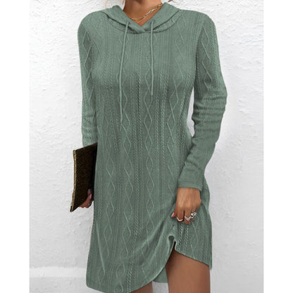 Damen Strickkleid mit Kapuze und Muster
