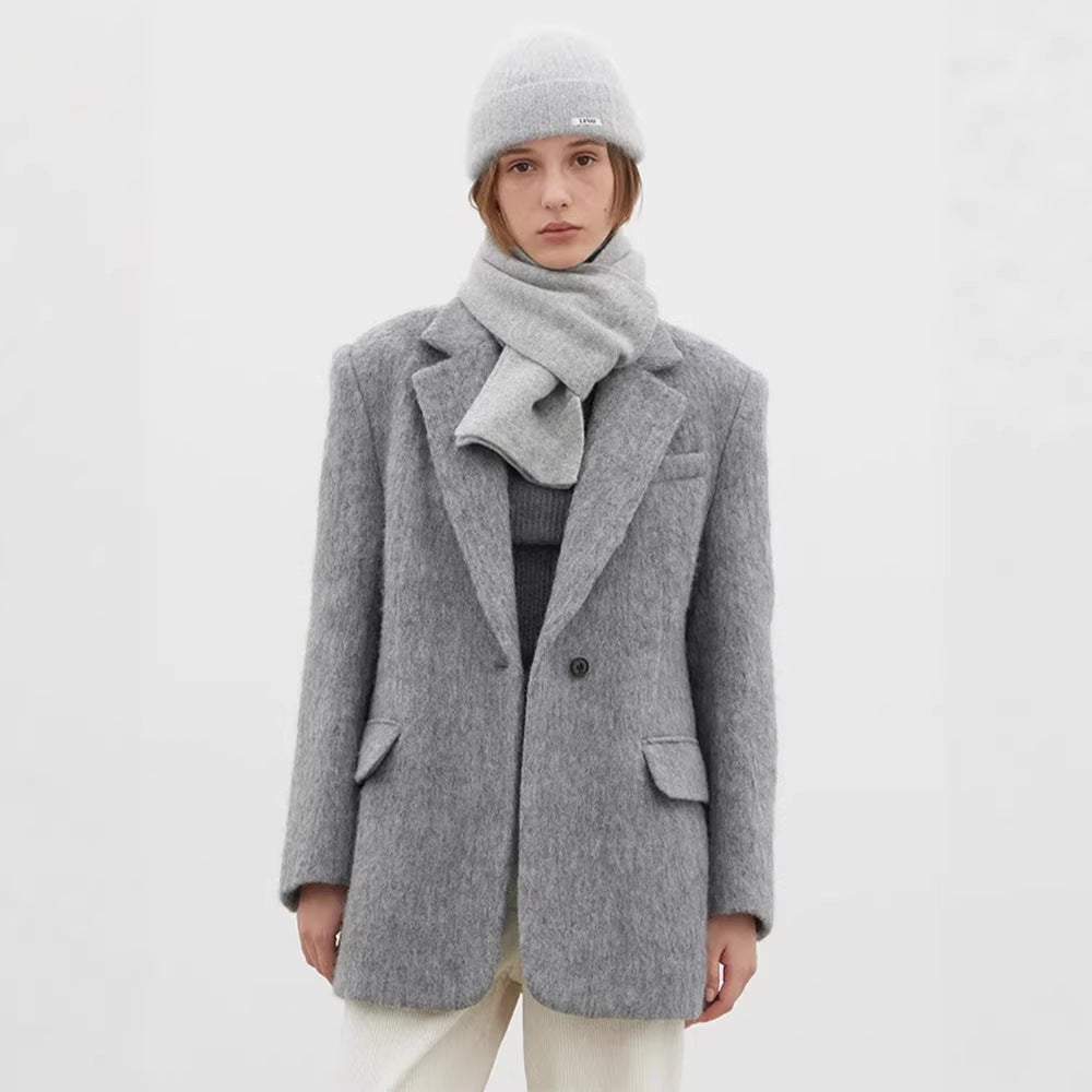 Damen Wollblazer Moderner Schnitt Kuschelig Anthrazit - Norvielle