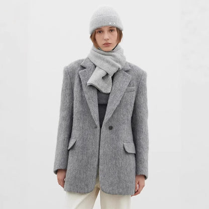 Damen Wollblazer Moderner Schnitt Kuschelig Anthrazit - Norvielle