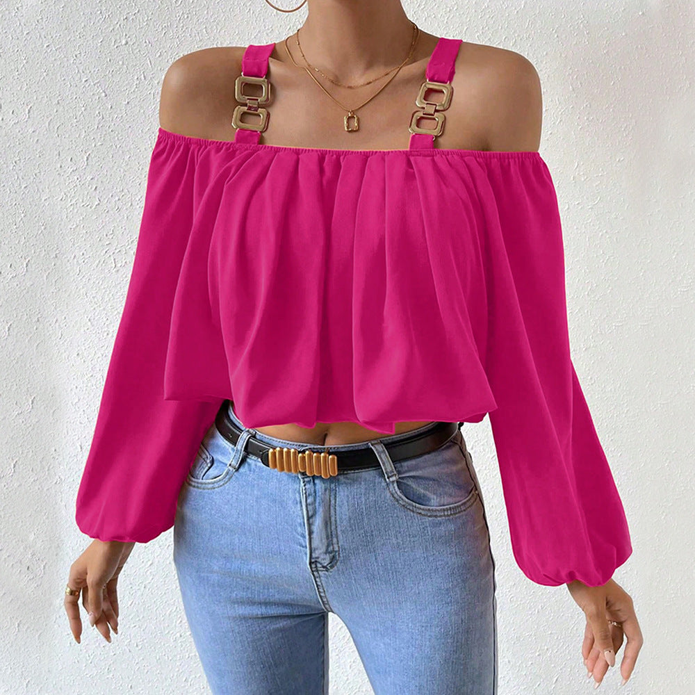 Damen Off-Shoulder Bluse Dekorative Träger Elegante Raffung