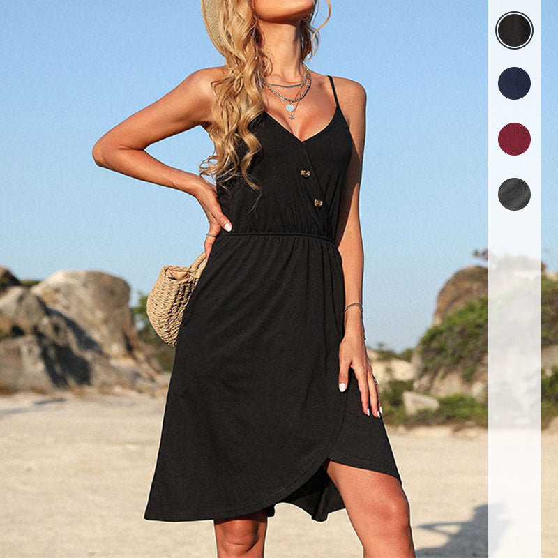 Damen Wickelkleid Elastisch Mit Knöpfen Schwarz Norvielle - Norvielle